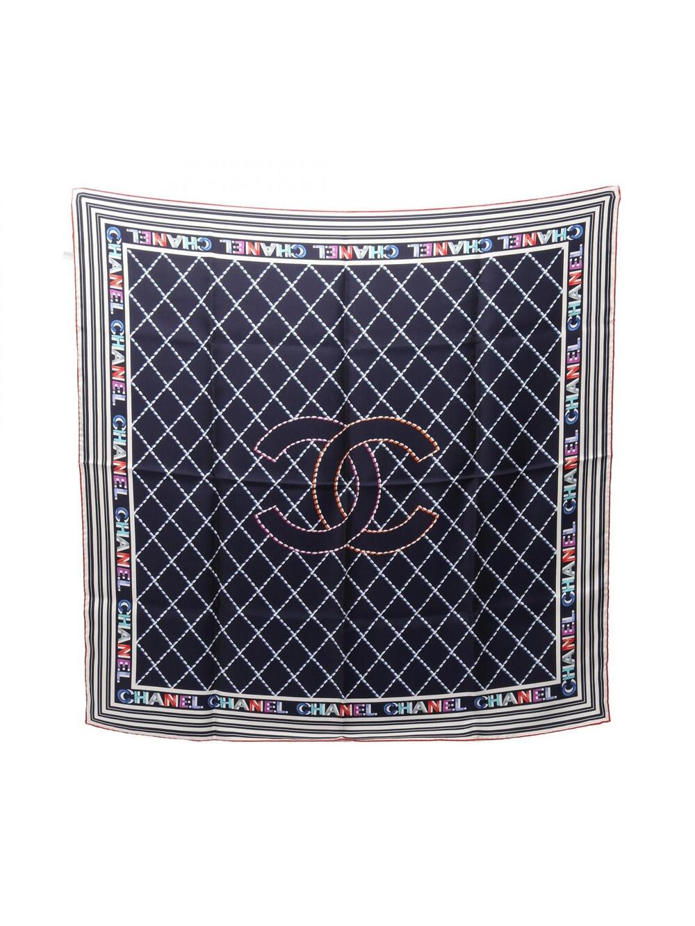 Chanel Coco Mark Scarf Silk Navy White #361549C45B
